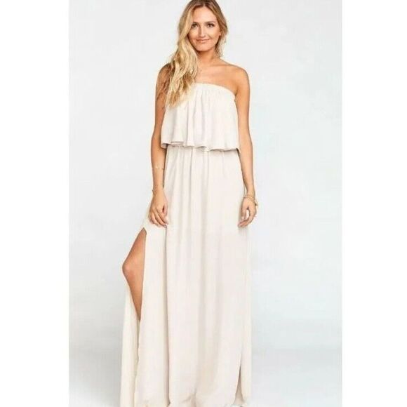 Show Me Your MuMu Hacienda Maxi Dress Sz 1X Show Me The Ring Crisp Off Shoulder - Picture 2 of 8